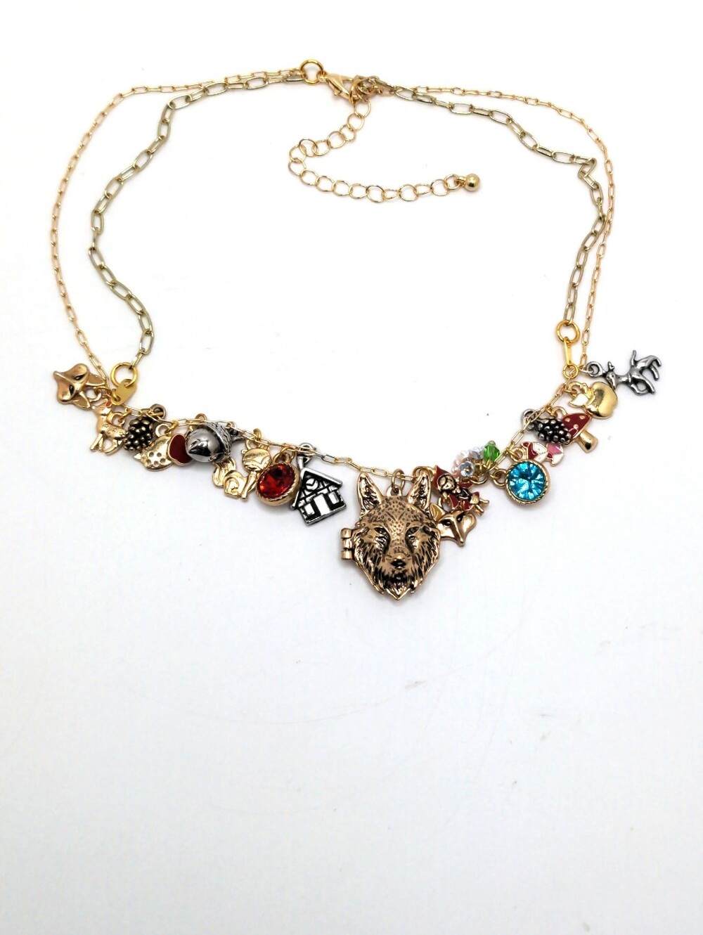 381MIDALANE Little Red's Wolf Locket Maxi Charm Choker, Handcrafted